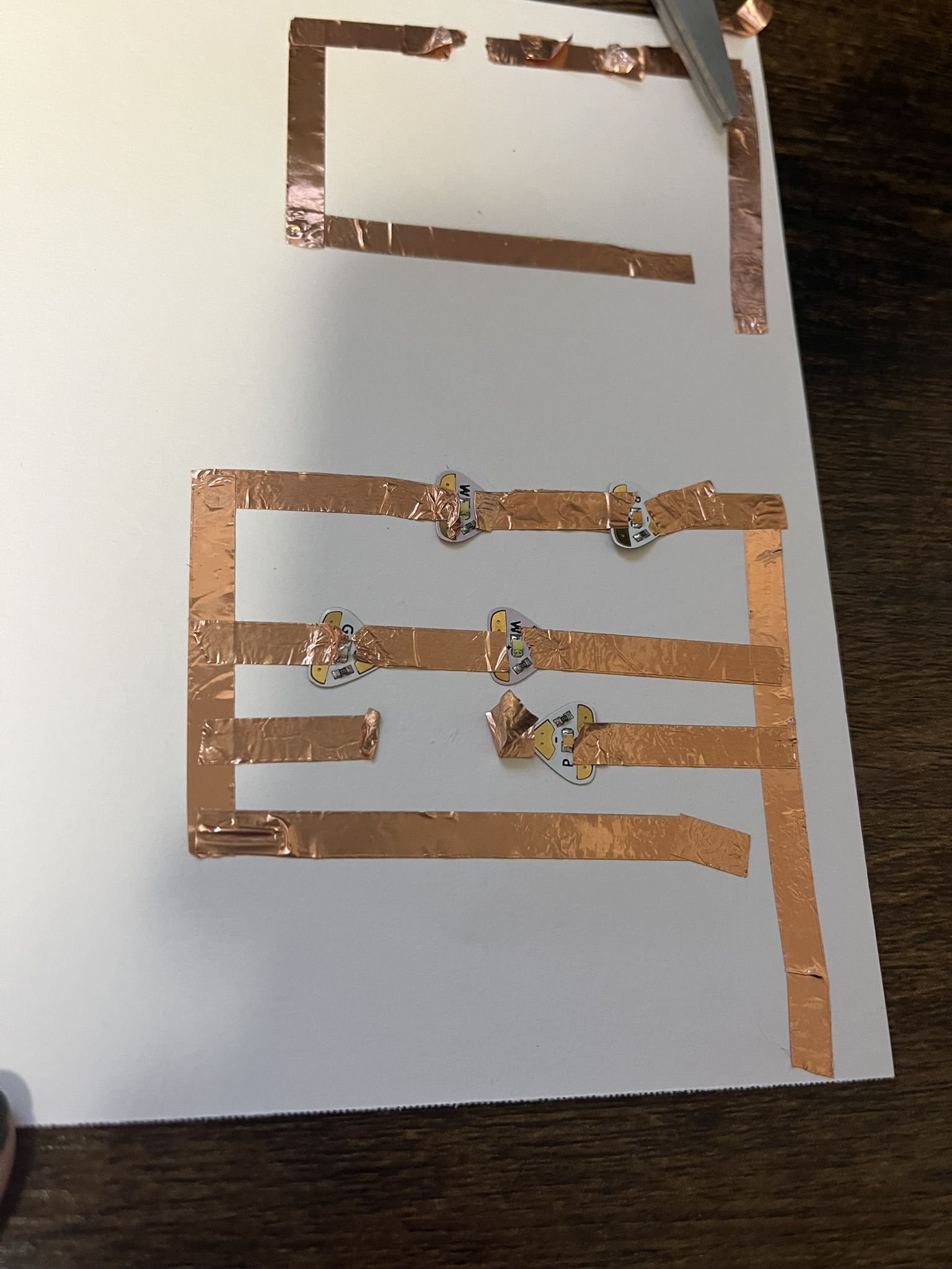 There were a lot of failed circuits in the process of remembering how to construct them and learning how to best utilize the copper tape.