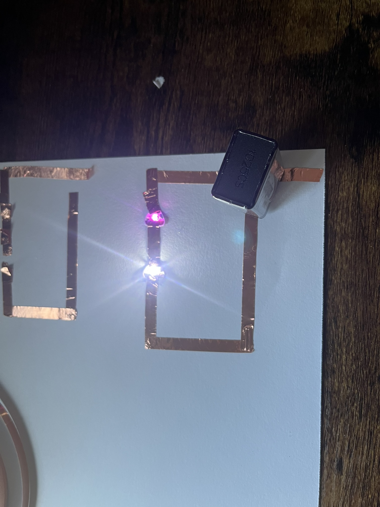 In order to make very basic circuits I spent a lot of time experimenting with series, parallel, and simple circuits using copper tape.