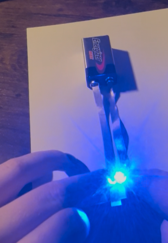 Aside from the copper tape I had a lot of success creating simple circuits with conductive fabric. I thought this was incredibly cool.