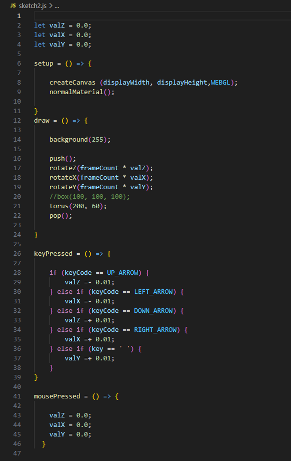 I really liked playing with the example code for this project and kept iterating changing values.