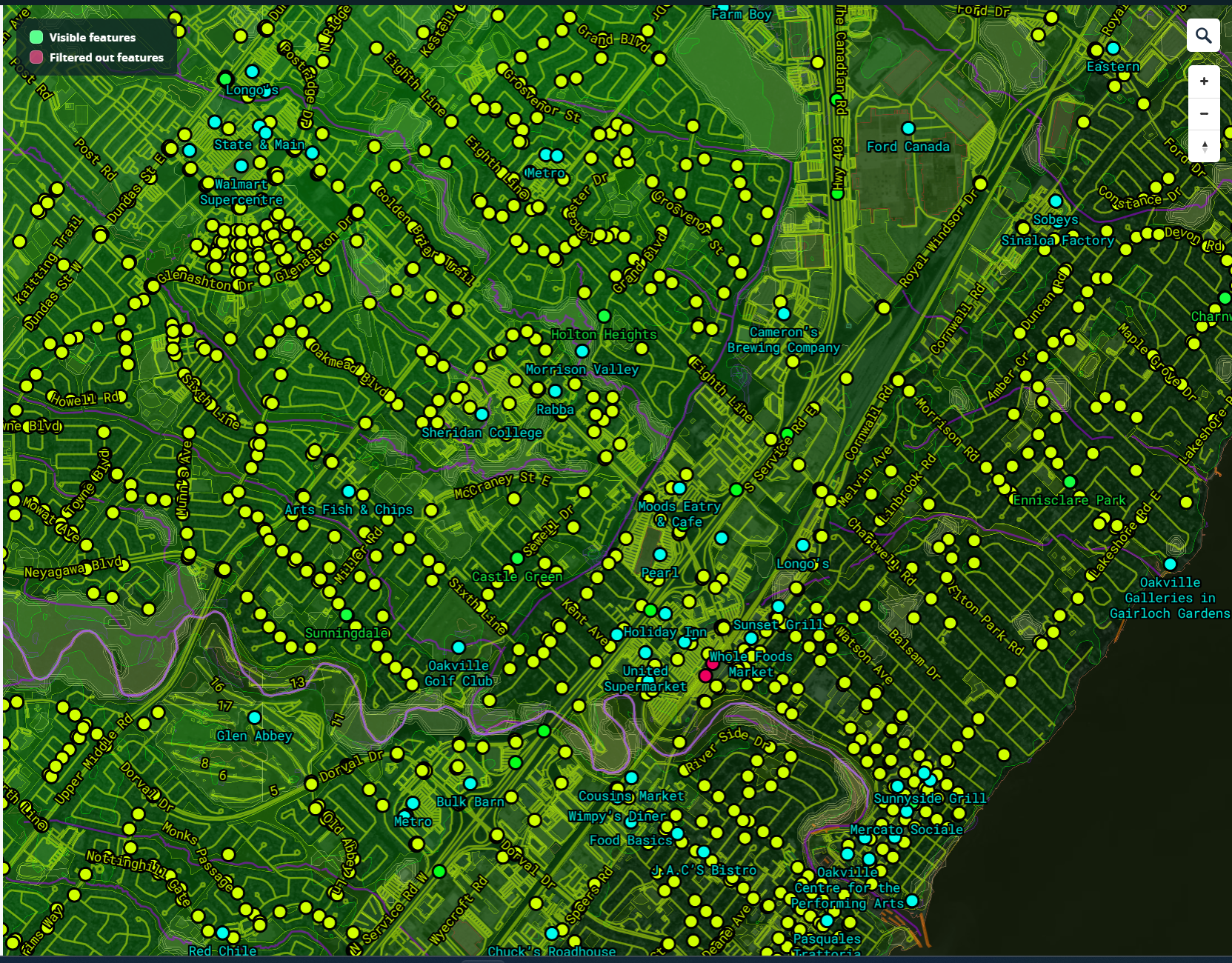 This green map is displaying a bunch of data points, but the colour scheme isn't very pleasant to look at.